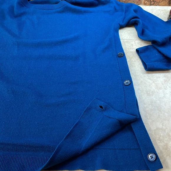 Talbots Women Sweater Knit Long Sleeve Side Button Lamb Wool Blend Blue Size XS - Picture 6 of 10